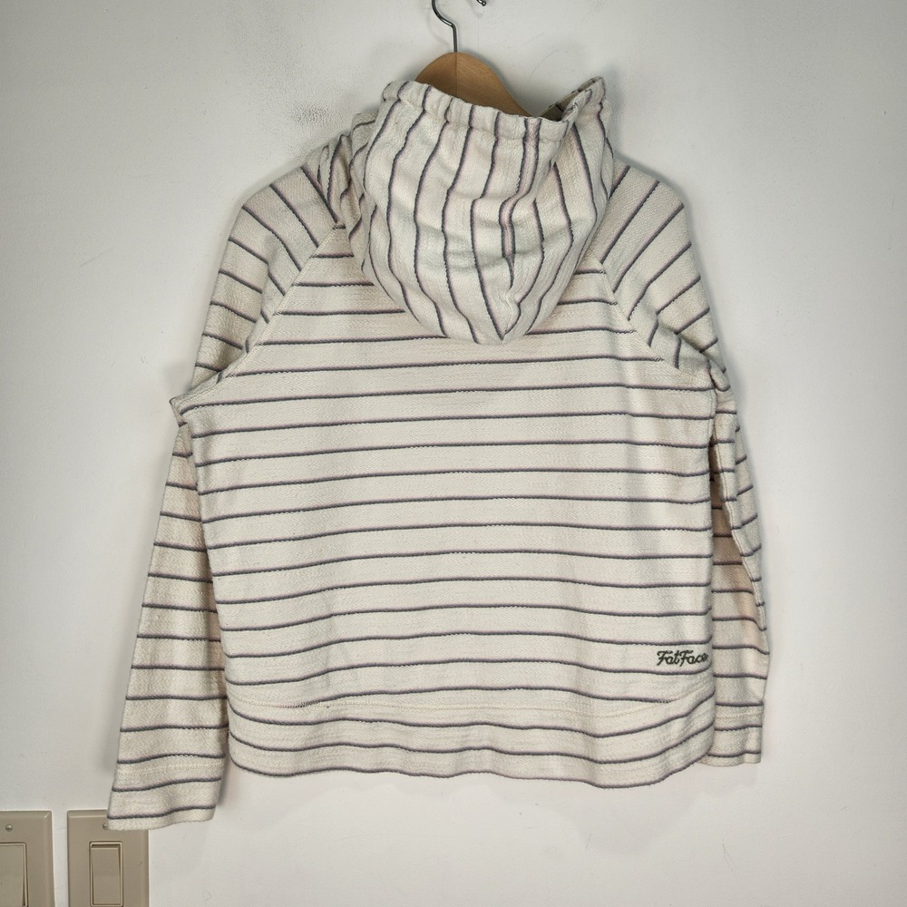 Fat Face Striped‎ Pullover Hoodie Cream Blue Striped Womens Size S Raglan Sleeve - Picture 2 of 8